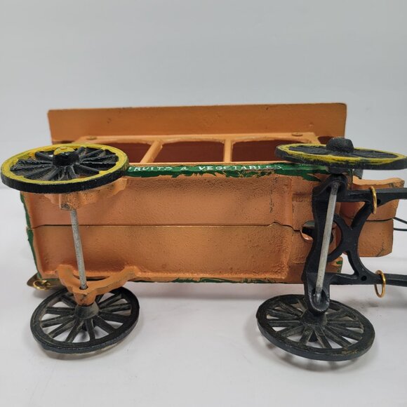 Vintage Cast Iron Horse Drawn Fruit & Vegetable Collectible Wagon with Figurine - Picture 6 of 11
